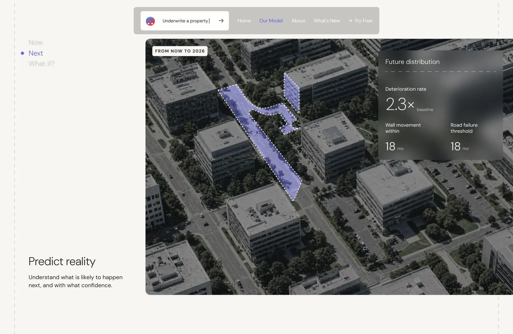 Foundational primitives section forecasting deterioration along a street in aerial imagery