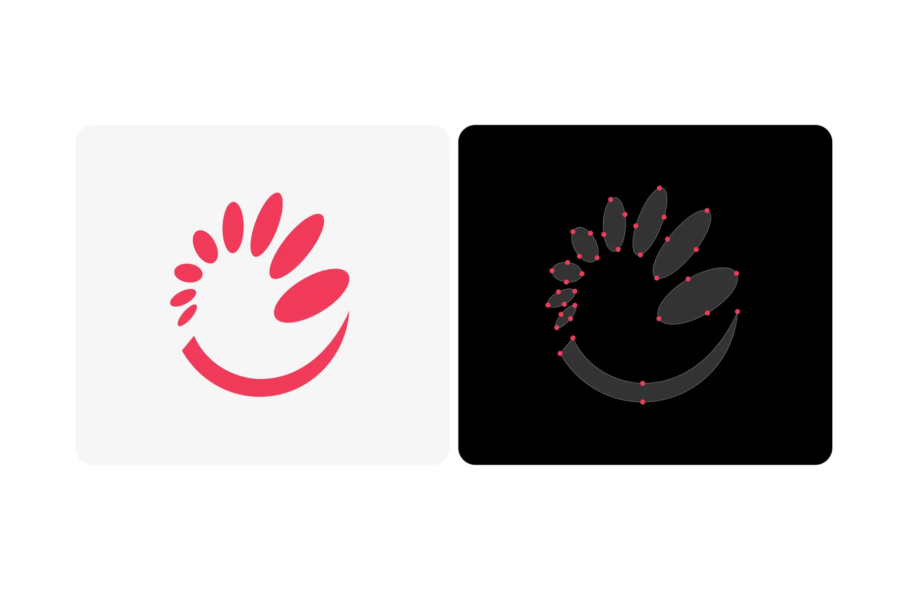 Instant symbol in coral red beside its anchor point construction
