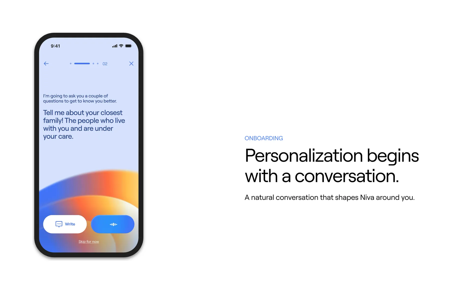 Niva conversational onboarding screen