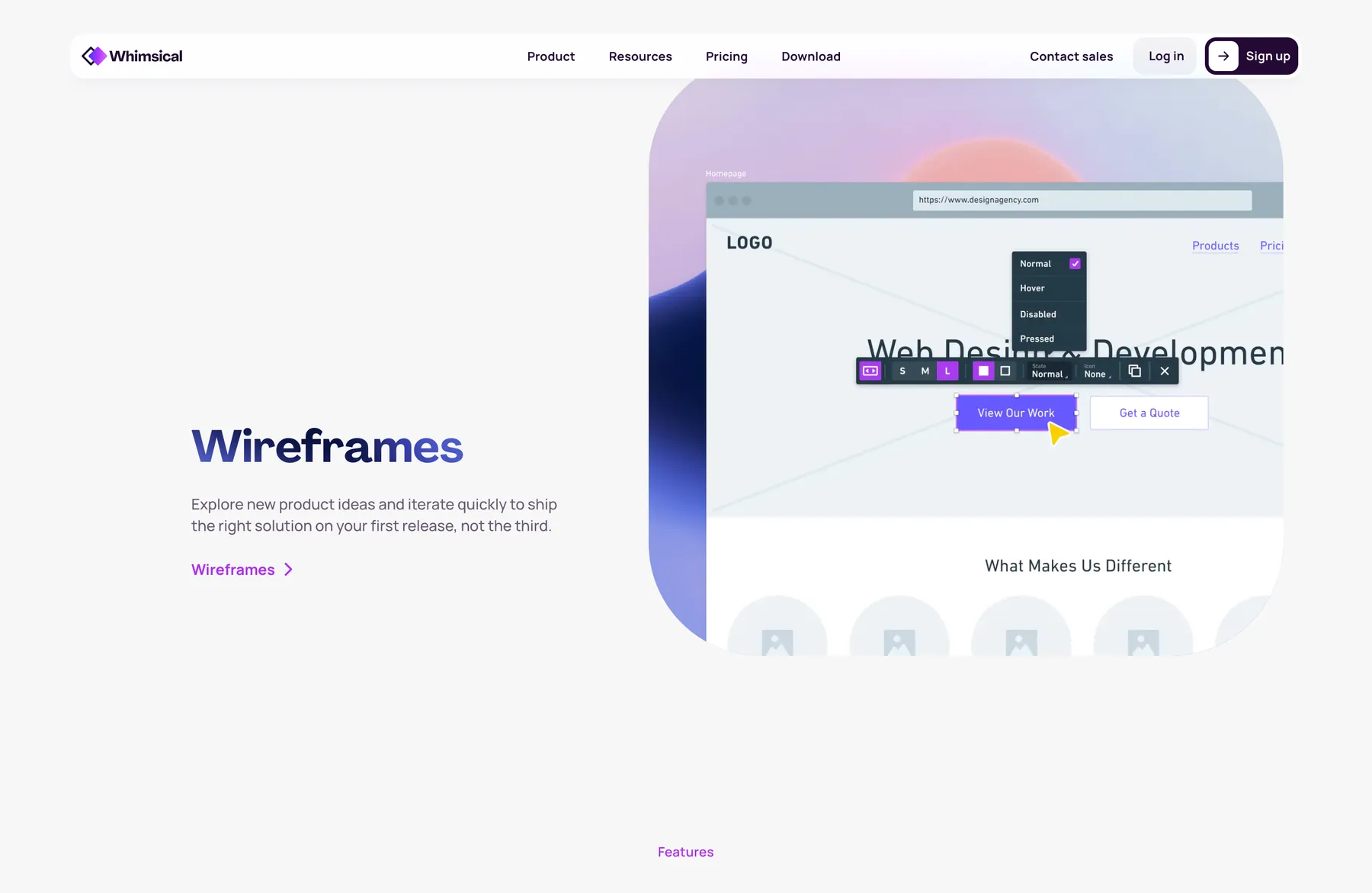 Wireframes section